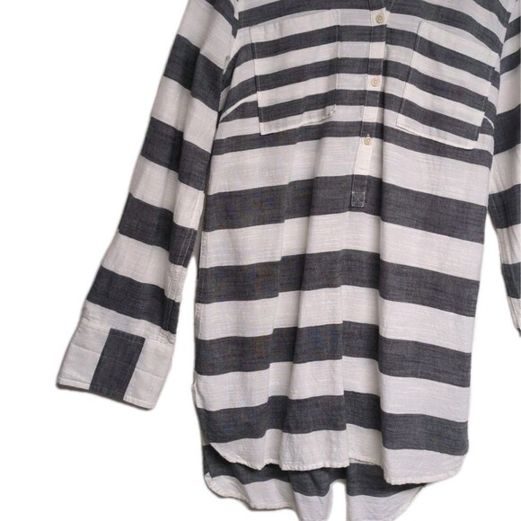 Merona Tunic Top Women Medium Stripes Nautical V-Neck Collarless Navy Cream M - Picture 4 of 11